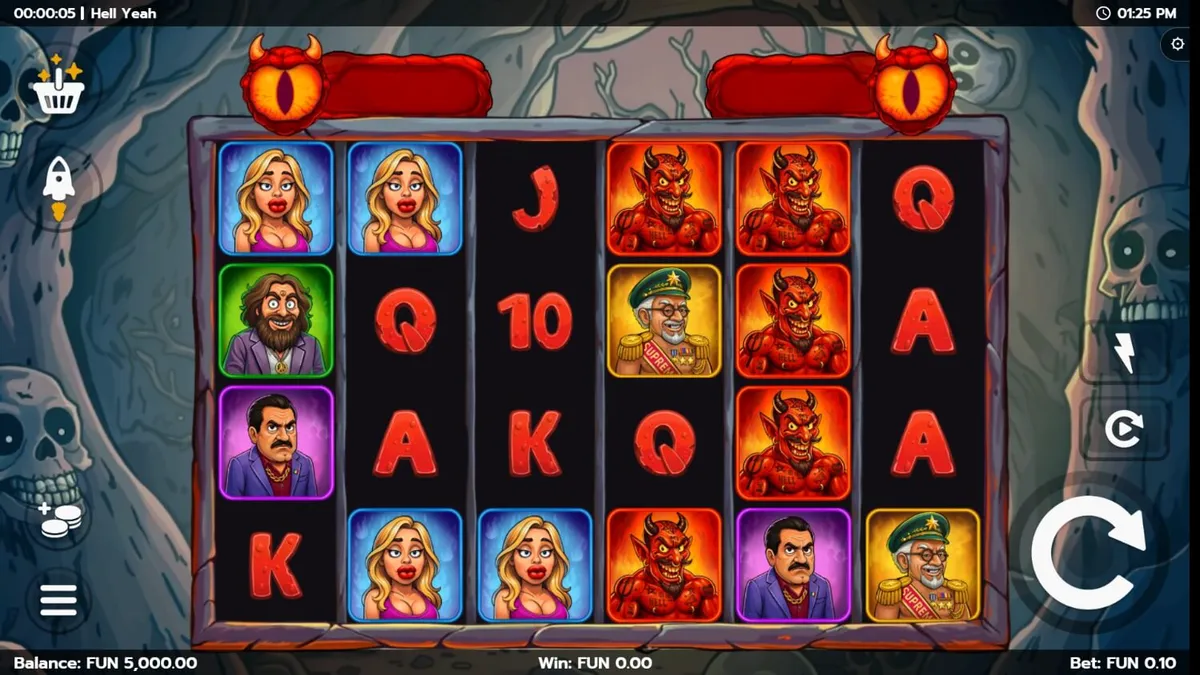 Tampilan visual slot Hell Yeah dengan karakter kartun di latar belakang dunia bawah
